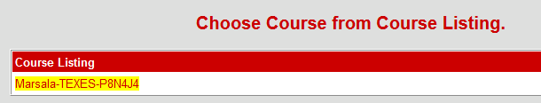 The course selection window is shown. In this instance there is 
         only one course listed, which has the word TEXES in the name of the course.